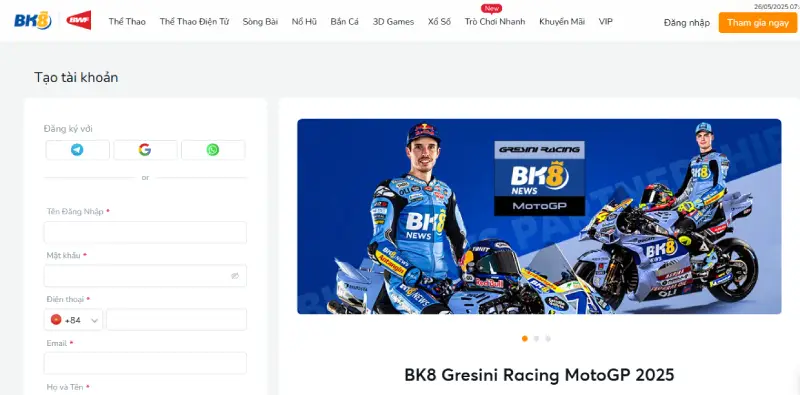 Cách đăng ký BK8 rất nhanh chóng