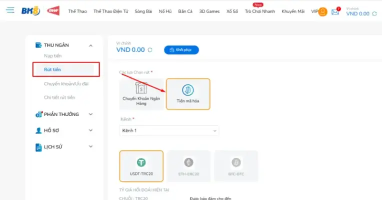Rút tiền BK8 mã hóa